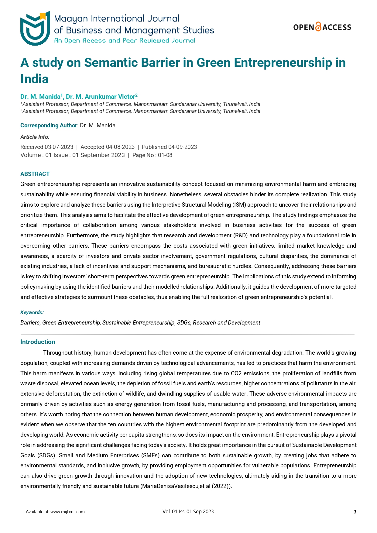 A study on Semantic Barrier in Green Entrepreneurship in  India